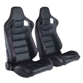 Racing Seat All Black Simulator Leather With Double Slider 2Pcs W27603223