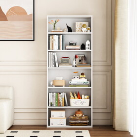 Bookshelf, 23.6 inches Wide, 6-Tier Open Bookcase with Adjustable Storage Shelves, Floor Standing Unit, Cloud White W2781P192010