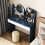 Table Set with HD Mirror Cushion Stool and Large Drawers Mini Makeup Dressing Desk Furniture for Apartment Bedroom/Girls Gift Blue W2781P192081