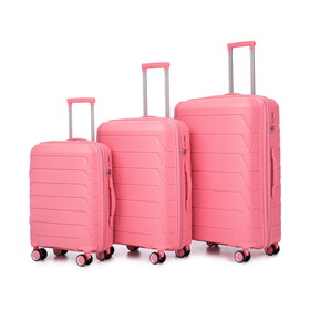 HIFINE TOURIST PP Luggage Sets 3 Piece(20/24/28), Expandable Carry on Luggage with TSA Lock Airline Approved, PP materials Hard Shell and Lightweight Suitcase with Spinner Wheels (Pink)