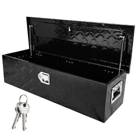 39 inch Truck Bed Tool Box Aluminum Heavy Duty Trailer Tool Box for Pickup Truck Bed RV Toolbox with Handle and Lock - Black W2788P190930