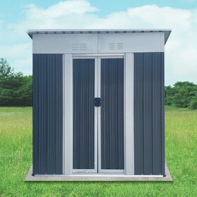 5FTx3FT Pent Roof Grey Outdoor Tool Bike Storage Garden Shed with Aluminum Alloy Frame and Sliding Door W2794P192895