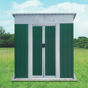 5X3 Feet Small Mini Outdoor Storage Sheds Pent Roof Green with Aluminum Alloy Frame and Sliding Door W2794P192896