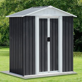 Outdoor Waterproof Garden Tool Storage Sheds 5FTx3FT Apex Roof Grey with Aluminum alloy frame and Sliding doors W2794P195736