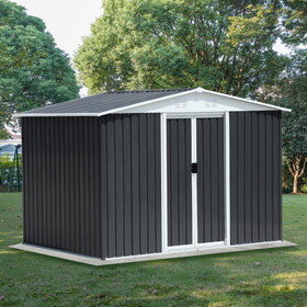 Outdoor Storage Garden Bike Shed 8x6 Feet Apex Roof Dark Grey with Aluminum alloy frame and sliding door W2794S00001