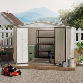 10x8 Feet White Color Outdoor Garden Shed Aluminum alloy frame with Hinge Door and foundation