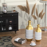 Floor Metal Vase Decorative Vintage Gold/White Metal Vase Set of 2 Rustic Distressed Finish Large Glazed Metal Vase for Home Decor W2796P204208