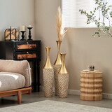 Floor metal vase modern style decoration home woven pattern metal vase 3-piece set gorgeous home decoration large glazed metal vase W2796P255611