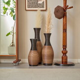 Set of 3 designer floor vases, large vases for home decor flooring, artificial rattan floor vases, brown floor vases for living rooms or corridors W2796P261496