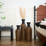 3-piece set of beige+black decorative floor vases, classic and neat floor vases with high independent flower racks, artificial vine vases, PVC floor vases, home decoration flower racks W2796P261501
