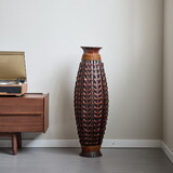 A 39-inch tall hand-woven bamboo floor vase - a decorative highlight for the living room, foyer or corridor - a versatile home decor item suitable for dried or silk flower arrangements. W2796P283884