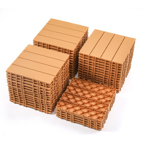 Plastic interlocking deck tiles, 44 pack terrace deck tiles, 12"x12" square waterproof outdoor all weather use, pool balcony backyard terrace deck tiles, original wood color W2798P190566