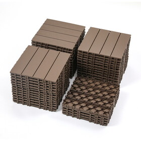 Plastic Interlocking Deck Tiles,44 Pack Patio Deck Tiles,12"x12" Square Waterproof Outdoor All Weather Use, Patio Decking Tiles for Poolside Balcony Backyard, Brown W2798P191233