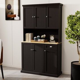 71" Kitchen Pantry Storage Cabinet with Microwave Oven Countertop, Freestanding Hutch Cabinet with Adjustable Shelves, 6 Doors and 1 Drawer-Black W282132413