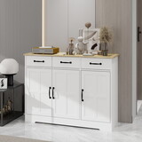 Farmhouse Buffet Cabinet Storage Sideboard with 3 Drawers and 3 Doors for Dining Living Room Kitchen Cupboard-White W282138084