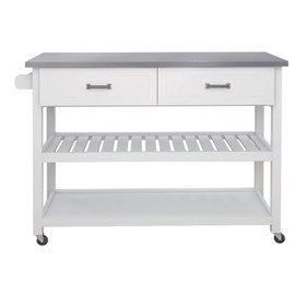 Stainless Steel Table Top White Kicthen Cart with Two Drawers W28218593