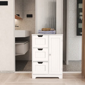 White freestanding storage cabinet for bathroom and living room (one door with three drawers) W28223286