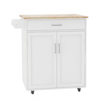 Kitchen Island Rolling Trolley Cart with Towel Rack Rubber Wood Table Top W28235386