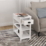 Narrow Sided Table with Drawers and Bottom Partition in Flip Over Design -White