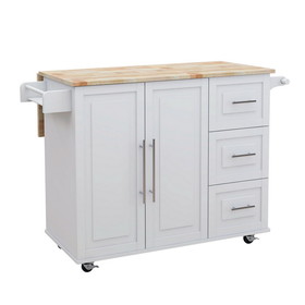 Kitchen Island with Spice Rack, Towel Rack and Extensible Solid Wood Table Top-White W282S00029