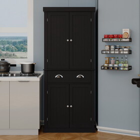 71" Kitchen Pantry Storage Cabinet, with 4 Doors, Drawer, 2 Adjustable Shelves, Freestanding Cupboard for Dining Room Living Room, Laundry-Black