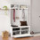 Entryway hall tree with coat rack 4 hooks and storage bench shoe cabinet white W282S00054