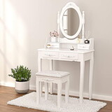 Vanity Table Set with 4 Drawer, Makeup Dressing Table w/Cushioned Stool, Girls Women Bedroom Furniture Set Oval Mirror W2837P197800