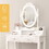 Vanity Table Set with 4 Drawer, Makeup Dressing Table w/Cushioned Stool, Girls Women Bedroom Furniture Set Oval Mirror W2837P197800