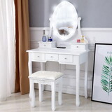 Makeup Vanity Desk and Stool Set, Vanity Mirror with Lights and Table Set, Small Vanity Table for Bedroom (White) W2837P197835