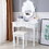 Makeup Vanity Desk and Stool Set, Vanity Mirror with Lights and Table Set, Small Vanity Table for Bedroom (White) W2837P197835