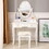 Makeup Vanity Desk and Stool Set, Vanity Mirror with Lights and Table Set, Small Vanity Table for Bedroom (White) W2837P197835