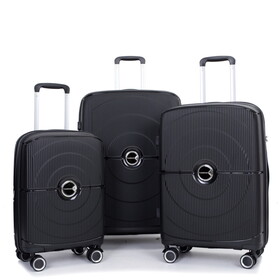 Expandable Hardshell Suitcase Double Spinner Wheels PP Luggage Sets Lightweight Durable Suitcase with TSA Lock,3-Piece Set (20/24/28),Black