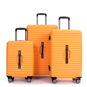 3 Piece Luggage Sets PC+ABS Lightweight Suitcase with Two Hooks, 360&#176; Double Spinner Wheels, TSA Lock, (21/25/29) Orange