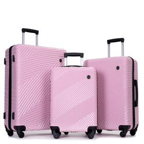 3 Piece Luggage Sets PC+ABS Lightweight Suitcase with Two Hooks, Spinner Wheels, (20/24/28) Pink W284125244