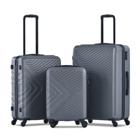 3 Piece Luggage Sets Abs Lightweight Suitcase with Two Hooks, Spinner Wheels, Tsa Lock, (20/24/28) Gray W28442441