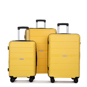 Hardshell Suitcase Spinner Wheels PP Luggage Sets Lightweight Durable Suitcase with Tsa Lock, 3-Piece Set (20/24/28), Yellow