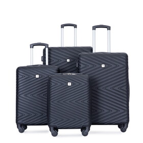 4-piece ABS lightweight suitcase with rotating wheels, 24 inch and 28 inch with TSA lock, (16/20/24/28) BLACK W284P149247