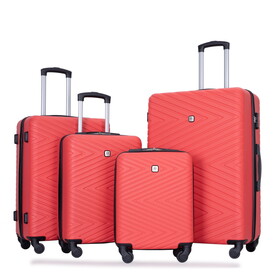 4-piece ABS lightweight suitcase with rotating wheels, 24 inch and 28 inch with TSA lock, (16/20/24/28) RED W284P149248