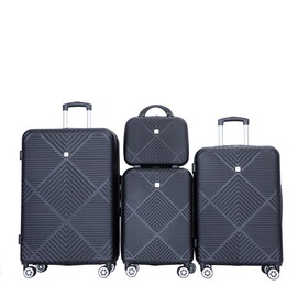 4-piece ABS lightweight suitcase, 14 inch makeup box, aircraft wheels (14/20/24/28) black W284P149254