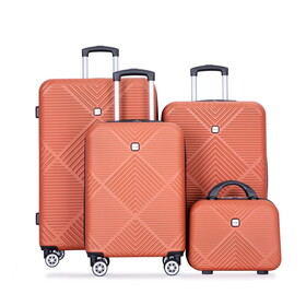 4-piece ABS lightweight suitcase, 14 inch makeup box, aircraft wheels (14/20/24/28) DARK ORANGE W284P149257