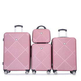 4-piece ABS lightweight suitcase, 14 inch makeup box, aircraft wheels (14/20/24/28) PINK W284P149258