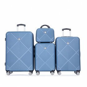 4-piece ABS lightweight suitcase, 14 inch makeup box, aircraft wheels (14/20/24/28) BLUE W284P149260