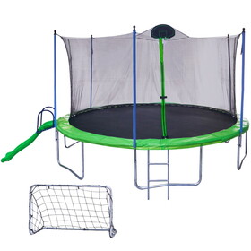 16FT Trampoline with Slide, Outdoor Trampoline for Kids and Adults with Enclosure Net and Ladder,football goal,backboard W285S00017