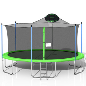 16FT Trampoline for Adults & Kids with Basketball Hoop, Outdoor Trampolines w/Ladder and Safety Enclosure Net for Kids and Adults W285S00377