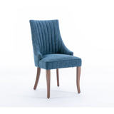 Exquisite Blue Linen Fabric Upholstered Strip Back Dining Chair with Solid Wood Legs 2 pcs W28638621