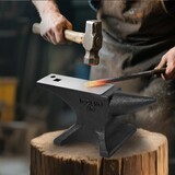 Single Horn Anvil, 110lbs/50kg Cast Steel Anvil, High Hardness Rugged Round Horn Anvil Blacksmith, Large Countertop and Stable Base, with Round and Square Hole, Metalsmith Tool for Bending and Shaping