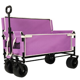 3-in-1 Convertible Folding Wagon Cart with Bench Seat & Storage - 500lbs Heavy-Duty Utility Wagon, 180L Capacity All-Terrain Wheels for Camping, Beach, Sports, Garden, purple W2932P283541