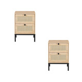 Set of 2 rectangle Rattan Bedside Table Nightstand with Drawer 2 W29542624