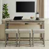 59 inch Bar Table, Dining Table, Sofa Table with Power Outlet, 3 Upholstered Stools, 4 Piece Bar Table and Chair Set for Living Room, Dining Room, Kitchen W2972P277847