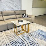 Rectangular End Table with Sintered Stone Top, Gold Metal Frame for Living Room W2978S00017